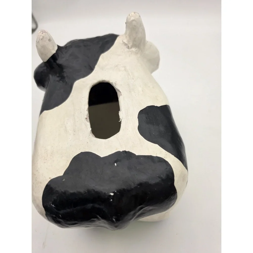 Vintage Dairy Cow Paper Mache Clay Art Motif Tissue Kleenex Holder Caddy 1992